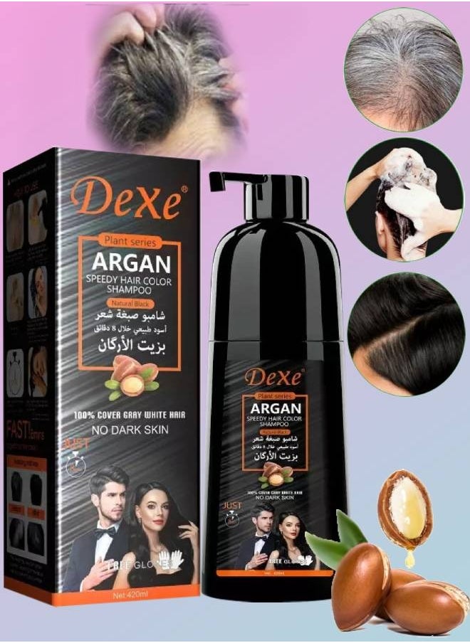 420ml Argan Speedy Hair Color Shampoo 100% Grey and White Hair Coverage Long Lasting Deeply Nourishing and Anti Hair Fall Hair Color Shampoo Argan Hair Dry Color Shampoo Black