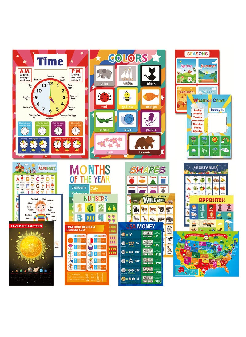 1 x 5 pcs Kids Educational Cartoon Wall Charts 16.