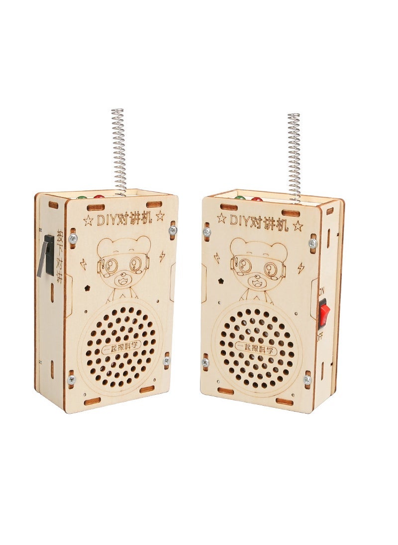 Kids DIY Wooden Science Walkie-Talkie Kit Assemble 2 wooden walkie-talkies (200 m clear induction) in bags