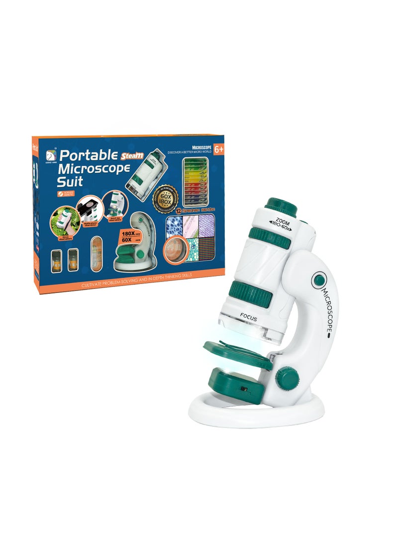 Kids Microscope Kit Portable Science Toy English packaging Deluxe Edition (SD229) White Green