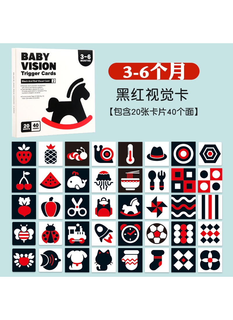 Black and white card baby early education card newborn baby visual stimulation card 0 to 3 months baby chasing baby toys Stage 2 Black Red Vision Card