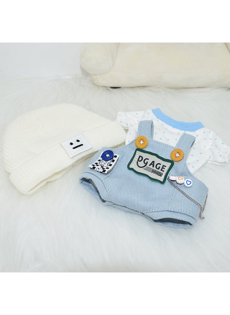 1 x 5 pcs 20cm Cotton Doll Overalls and Hat Set 20CM:3-piece set (cap/climbing suit/overalls)