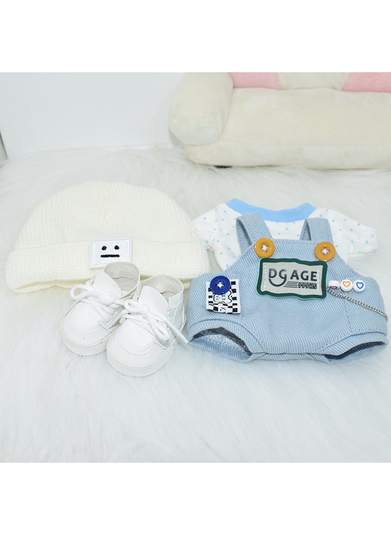 1 x 5 pcs 20cm Cotton Doll Overalls and Hat Set 20CM:4-piece suit (shoes/cap/climbing suit/suspenders)