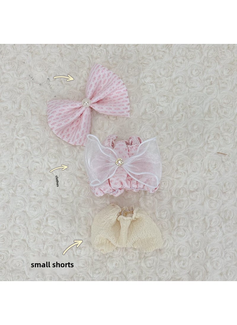 1 x 5 pcs New 20cm Cotton Doll Dress Set Three-piece powder grid set