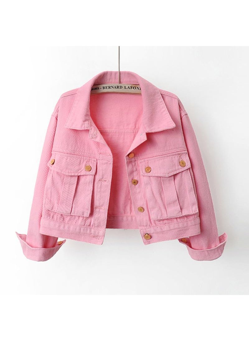 2024 Spring Elegant Doll Collar Denim Jacket 4105# pink coat