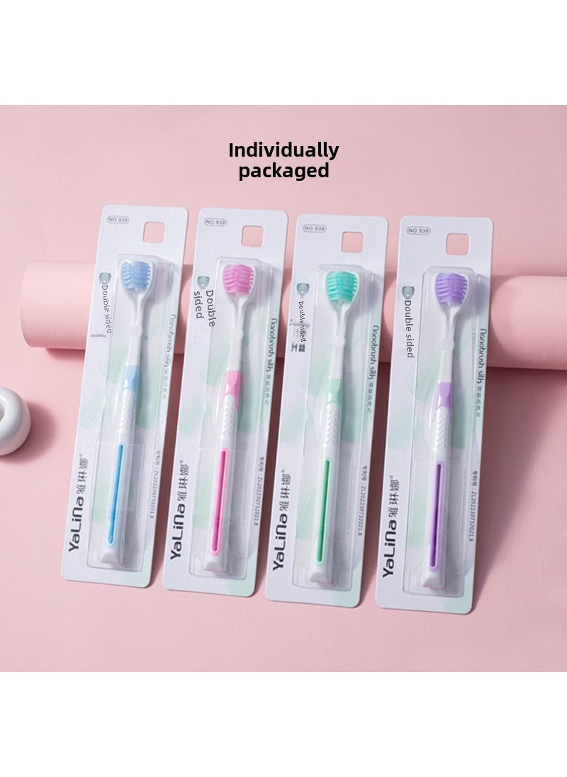 1 x 5 pcs Dual-Sided Soft Bristle Toothbrush with Tongue Scraper 939-Titian Green