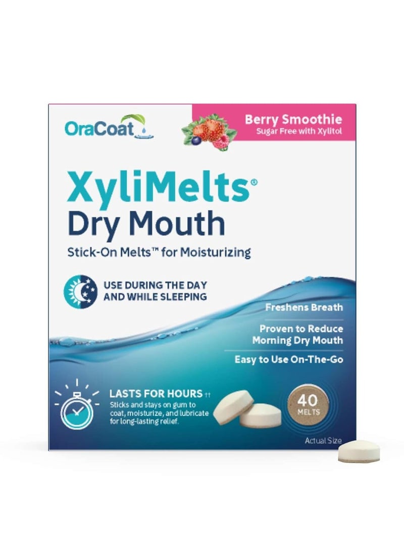 OraCoat XyliMelts Dry Mouth Relief Moisturizing Oral Adhering Discs 40 Count, Berry Smoothie with Xylitol, for Dry Mouth, Stimulates Saliva