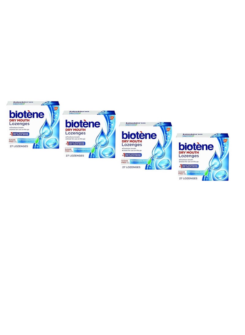 Biotene Dry Mouth Lozenges for Fresh Breath 27 count, Refreshing Mint. (Pack of 4)