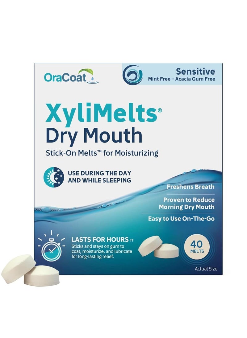 OraCoat XyliMelts Dry Mouth Relief Moisturizing Oral Adhering Discs 40 Count, Sensitive with Xylitol, for Dry Mouth, Stimulates Saliva, Non-Acidic