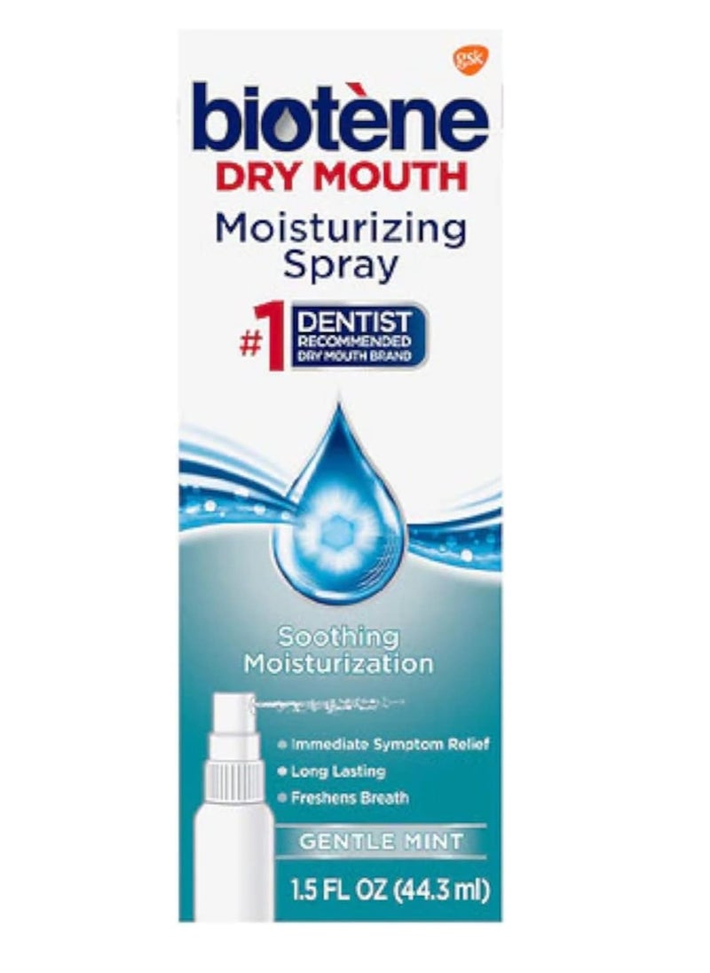 Biotene Moisturizing Dry Mouth Spray, Moisturizing Spray for Dry Mouth and Bad Breath, Gentle Mint - 1.5 fl oz (Pack of 4)