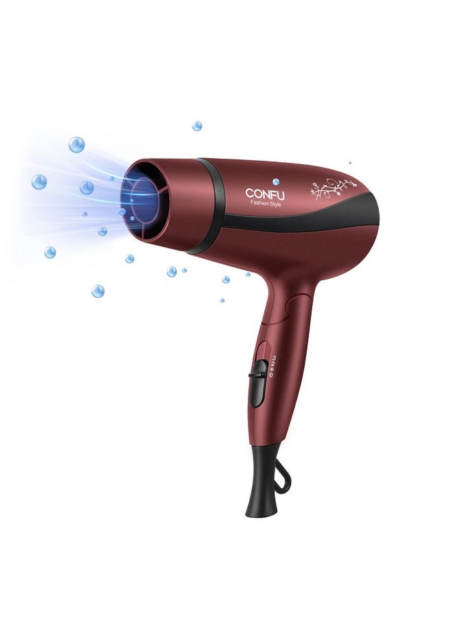 Compact Hair Dryer, 1600W Ceramic Tourmaline, Travel Hair Dryer With Folding Handle, Lightweight Blow Dryer For Fast Drying (Red Brown