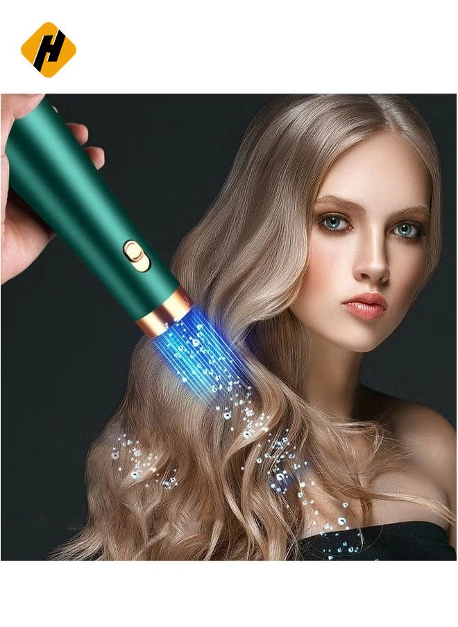 3 in 1 Hair straightener brush for hair dryer brush electric Comb Curler Hairdryer Brush rotating Straightening brush (Green)