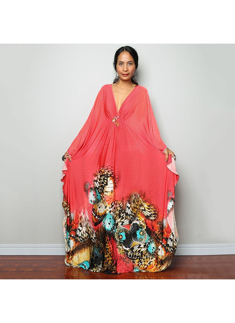 New Boho Beach Maxi Dress Bikini Cover-Up Red Butterfly (ZS1743-40)