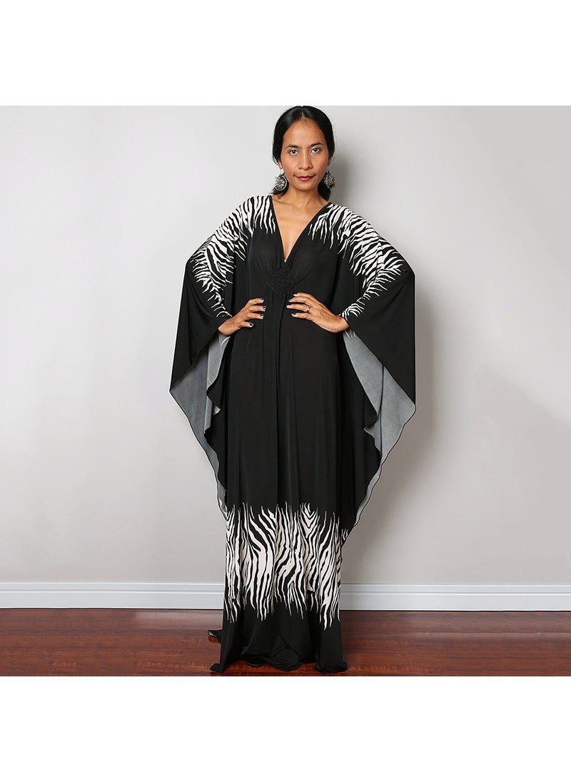 New Boho Beach Maxi Dress Bikini Cover-Up Black Bottom Zebra (ZS1743-36)