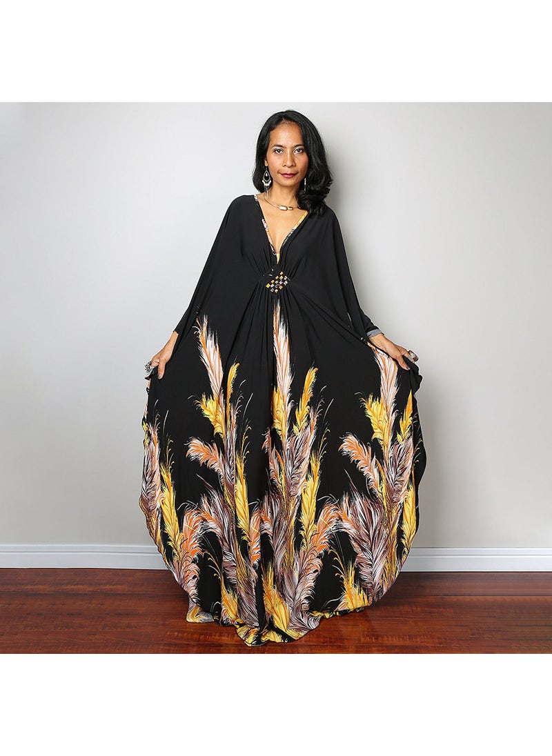 New Boho Beach Maxi Dress Bikini Cover-Up Long Feather (ZS1743-32)