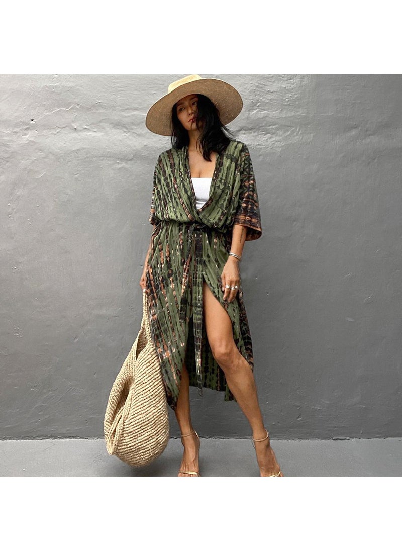 Bohemian Cotton Tie-Dye Cardigan Beach Cover-Up Army Green (ZS 1660- 5-5)