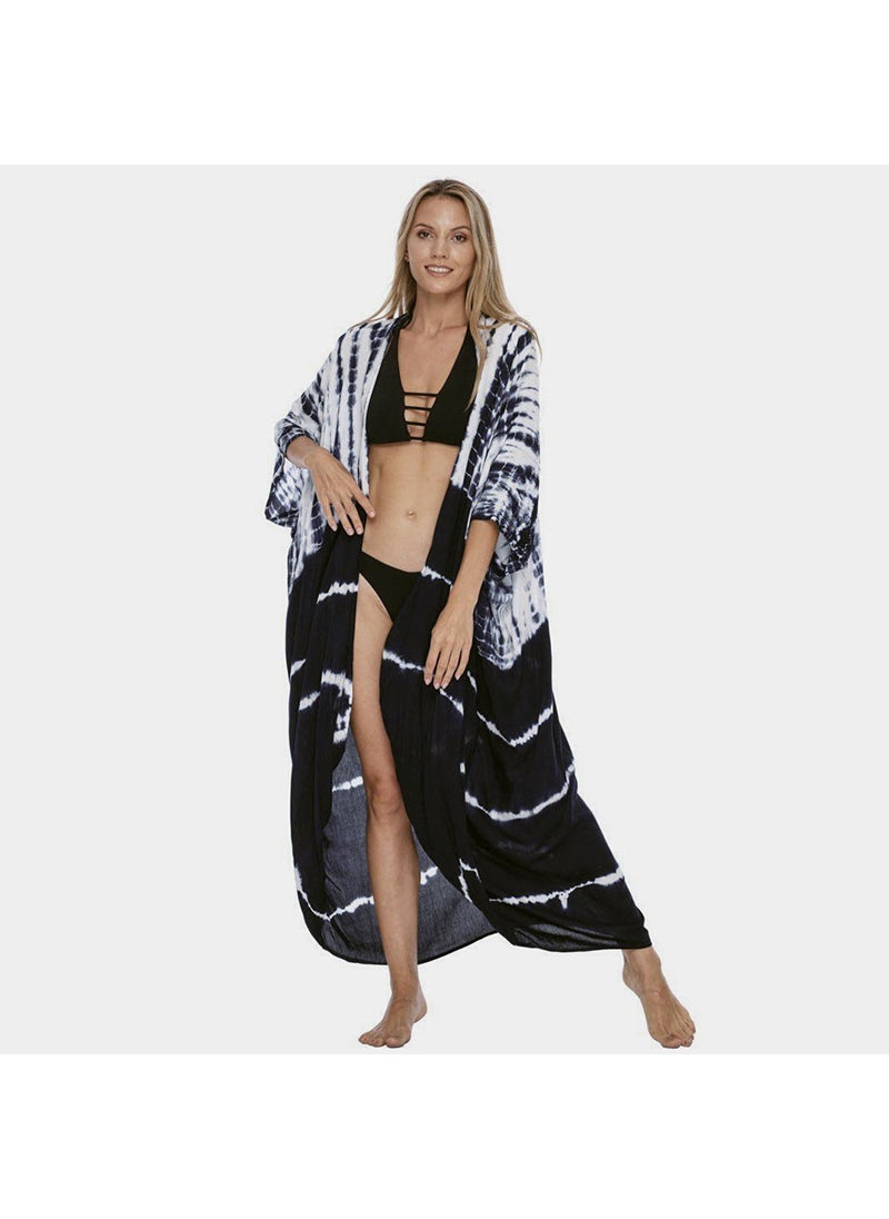 Bohemian Cotton Tie-Dye Cardigan Beach Cover-Up Navy Blue White (ZS1660-2)