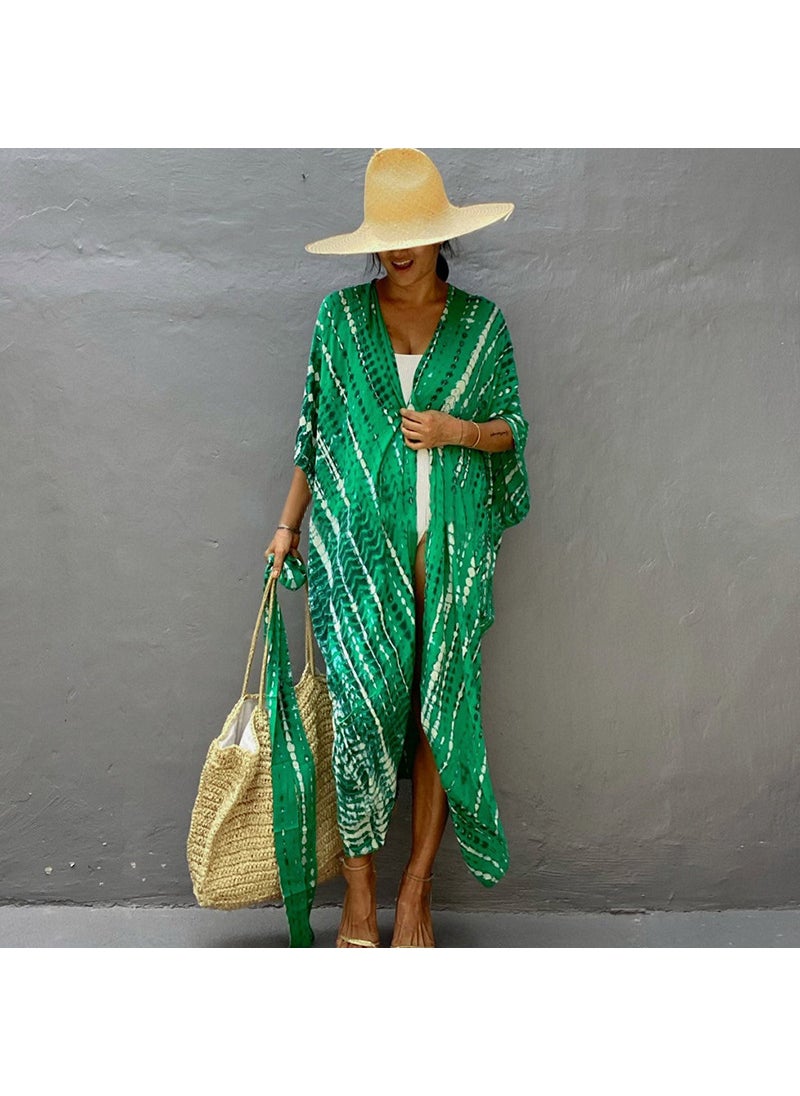 Bohemian Cotton Tie-Dye Cardigan Beach Cover-Up Green (ZS1660-15)