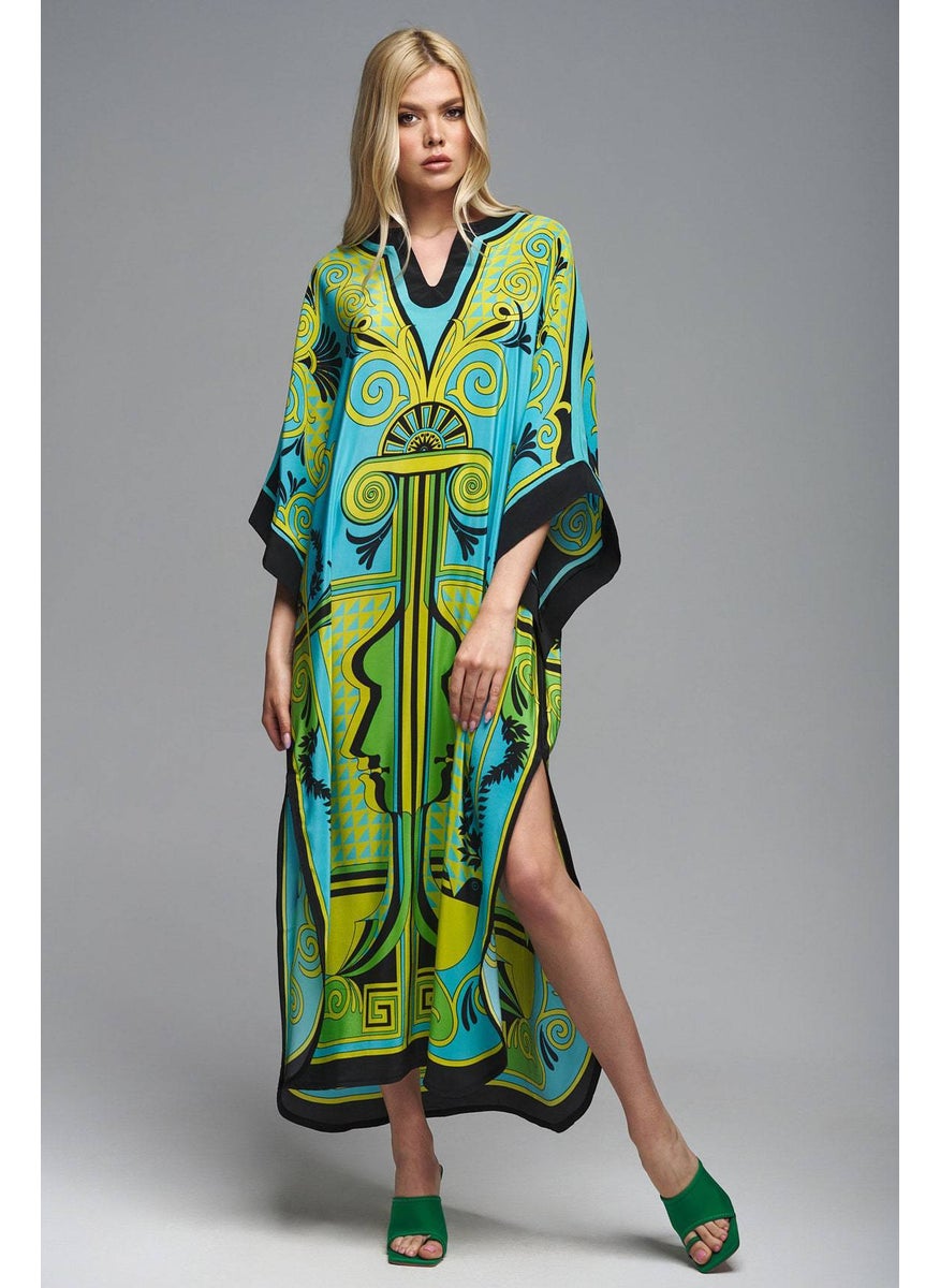 New Bohemian Polyester Beach Maxi Dress for Women ZS2070-4 blue and yellow