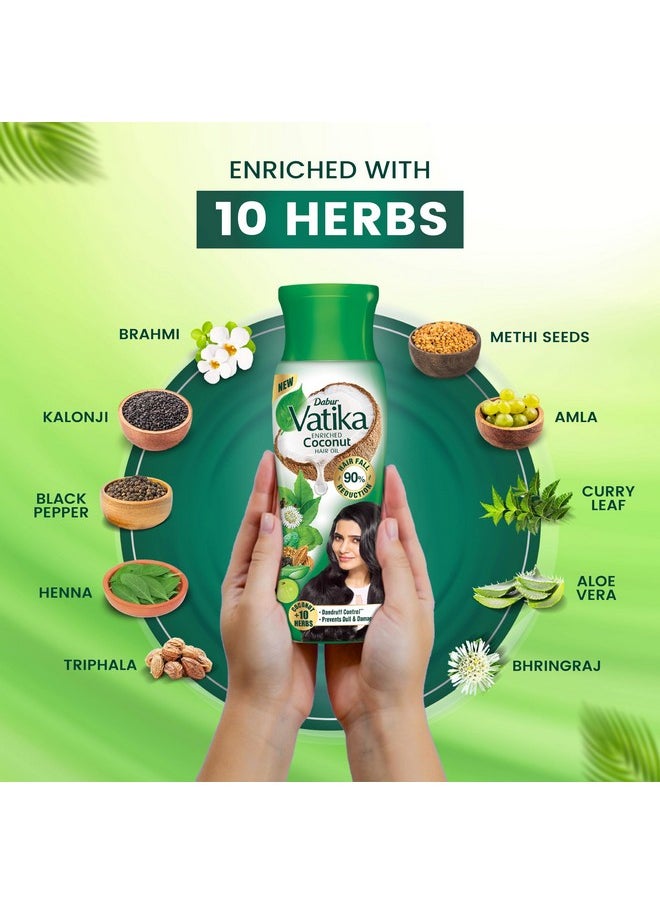 Vatika Enriched Coconut Hair Oil, 450Ml For Strong, Thick & Shiny Hair, Clinically Tested To Reduce 90% Hairfall In 4 Wks, Controls Dandruff, Prevents Dull & Damaged Hair Enriched With 10 Herbs