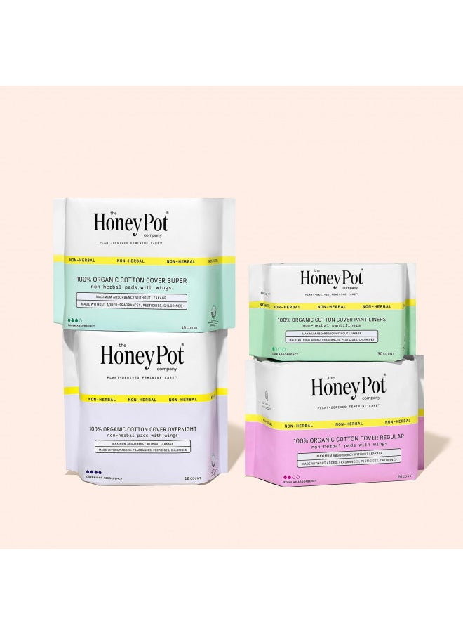 The Honey Pot Company - Non-Herbal Overnight Pads with Wings - Organic Pads for Women - Cotton Cover, and Ultra-Absorbent Pulp Core. 12 ct.