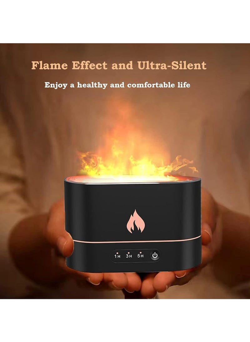 Flame Air Diffuser, Aroma Diffuser, Noiseless Desk Flame Humidifier for Bedroom, Home, Office, Yoga Essential Oil Diffuser with No-Water Auto-Off Protection, 2 Color Lights, 3 Timer Settings (Black)