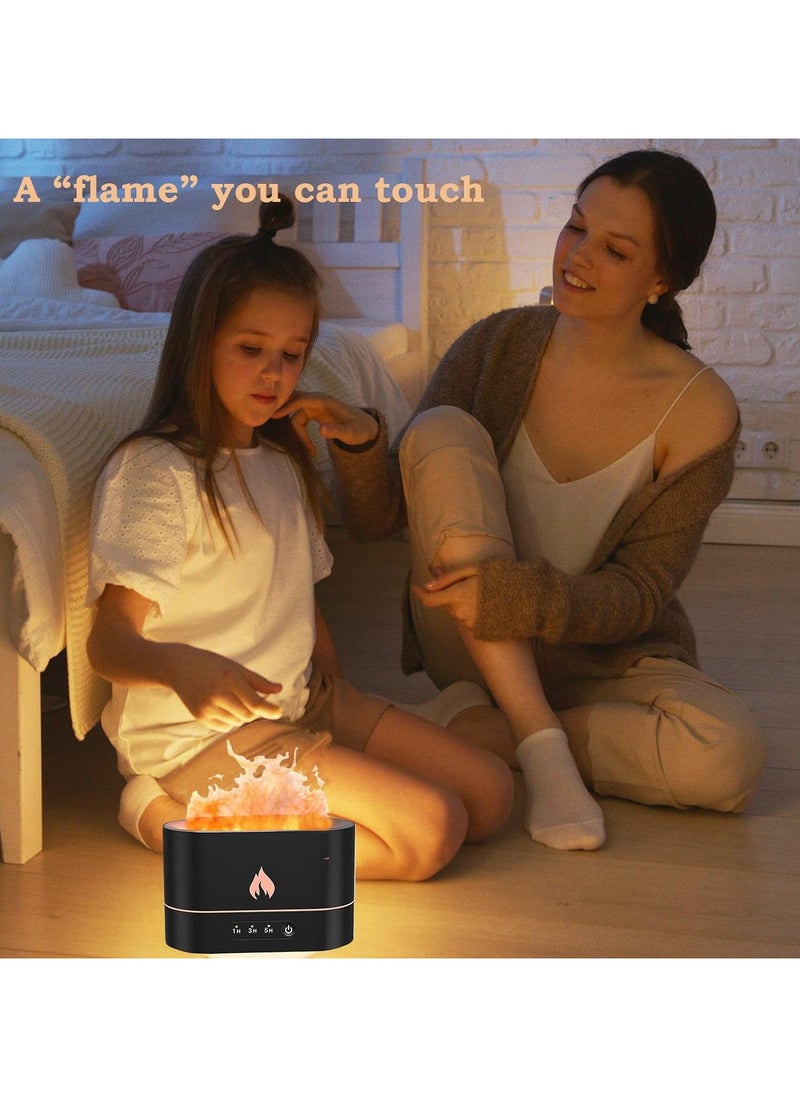 Flame Air Diffuser, Aroma Diffuser, Noiseless Desk Flame Humidifier for Bedroom, Home, Office, Yoga Essential Oil Diffuser with No-Water Auto-Off Protection, 2 Color Lights, 3 Timer Settings (Black)