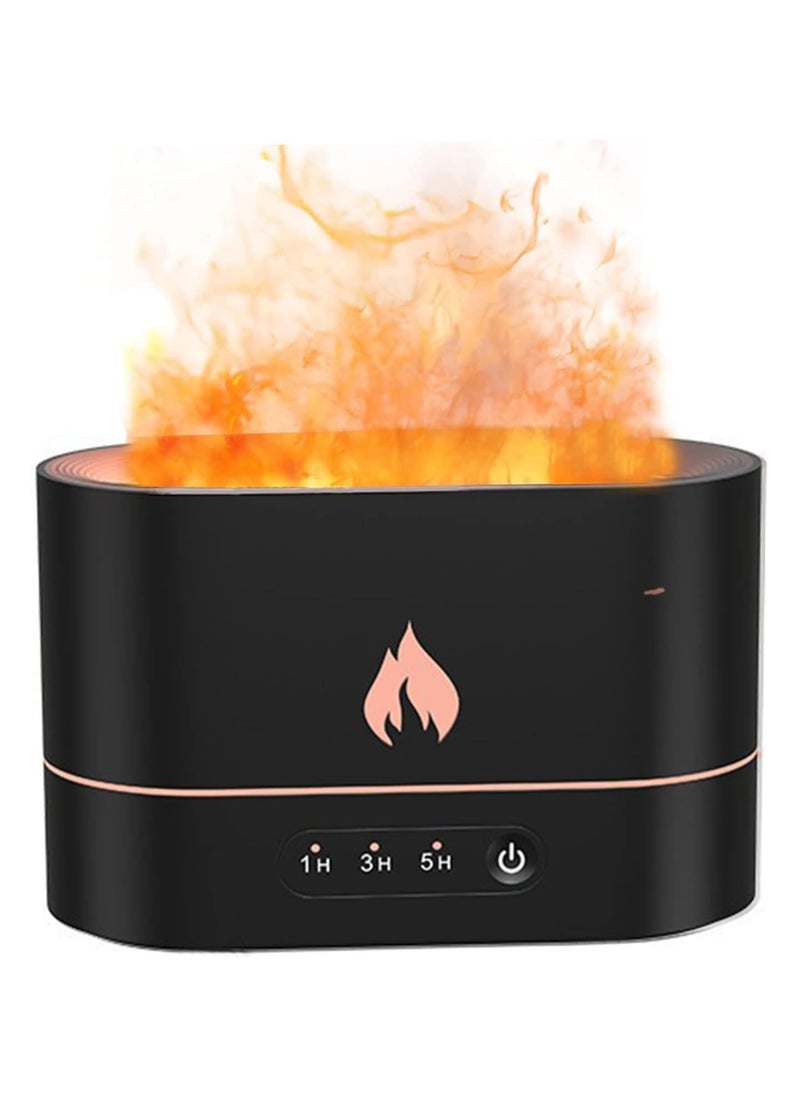 Flame Air Diffuser, Aroma Diffuser, Noiseless Desk Flame Humidifier for Bedroom, Home, Office, Yoga Essential Oil Diffuser with No-Water Auto-Off Protection, 2 Color Lights, 3 Timer Settings (Black)