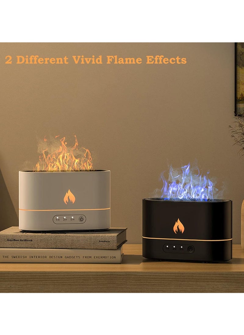 Flame Air Diffuser, Aroma Diffuser, Noiseless Desk Flame Humidifier for Bedroom, Home, Office, Yoga Essential Oil Diffuser with No-Water Auto-Off Protection, 2 Color Lights, 3 Timer Settings (Black)