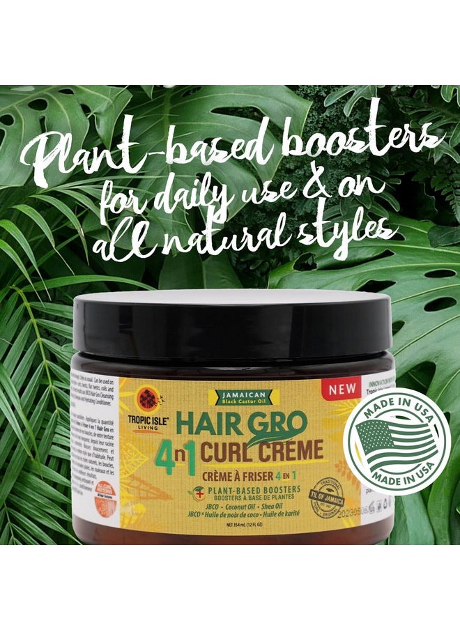 4N1 Curl Crème | Coconut, Shea Oil, Jamaican Black Castor Oil | For Curly, Wavy, Coily Hair, To Define, Nourish, Detangle & Anti Frizz Cream 12Oz