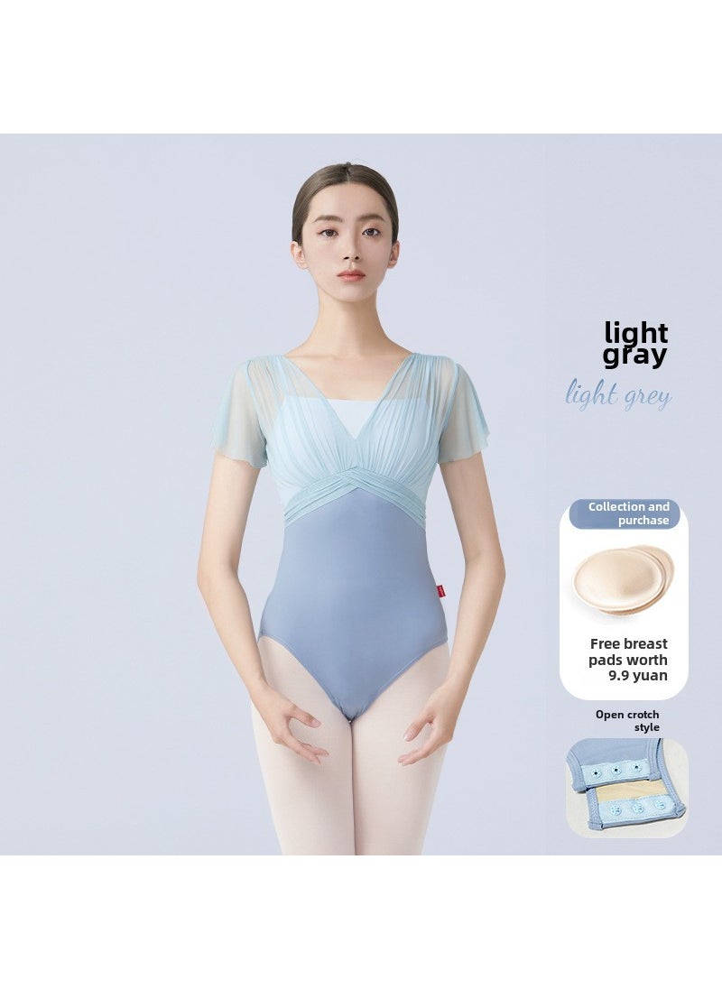 Rhythmic Gymnastics Leotard for Ballet Light Gray-open crotch