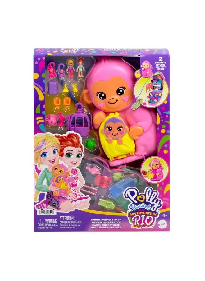 Dolls & Playset With Pets & 13 Accessories, 2-In-1 Momma Monkey & Baby Wearable Purse & Animal Toy