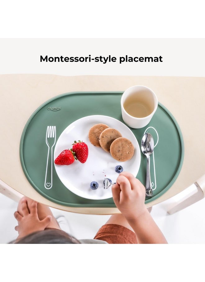 Silicone Placemats For Toddlers Montessori Placemat For Round Table Oval Kids Placemats For Dining Table Non Slip Small Educational Placemats (Beige)