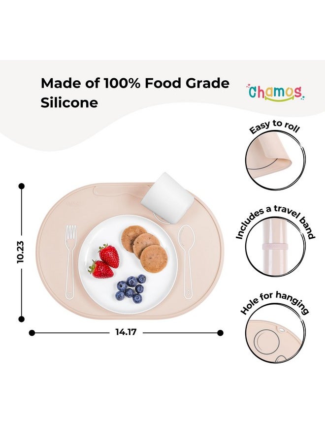 Silicone Placemats For Toddlers Montessori Placemat For Round Table Oval Kids Placemats For Dining Table Non Slip Small Educational Placemats (Beige)