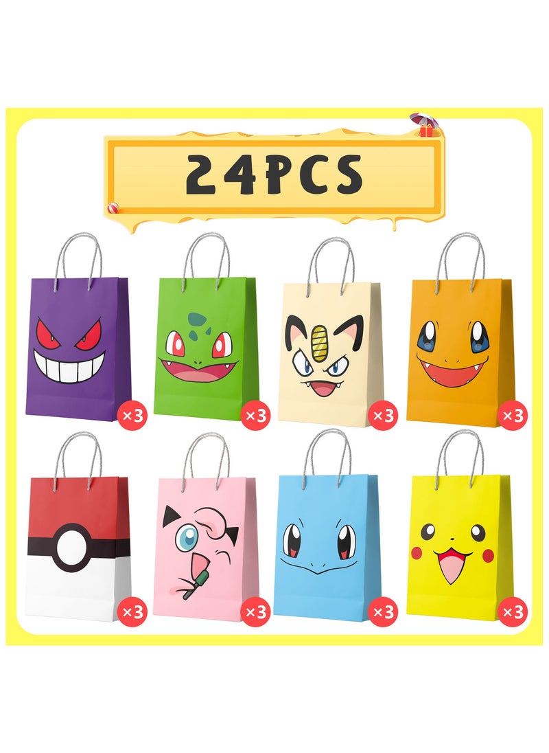 Pikachu Party Bags,24pcs Pikachu Gift Bags for Birthday Including Pikachu Goodie Bags,Pikachu Candy Bags for Boys/Girls Pikachu Party Favors