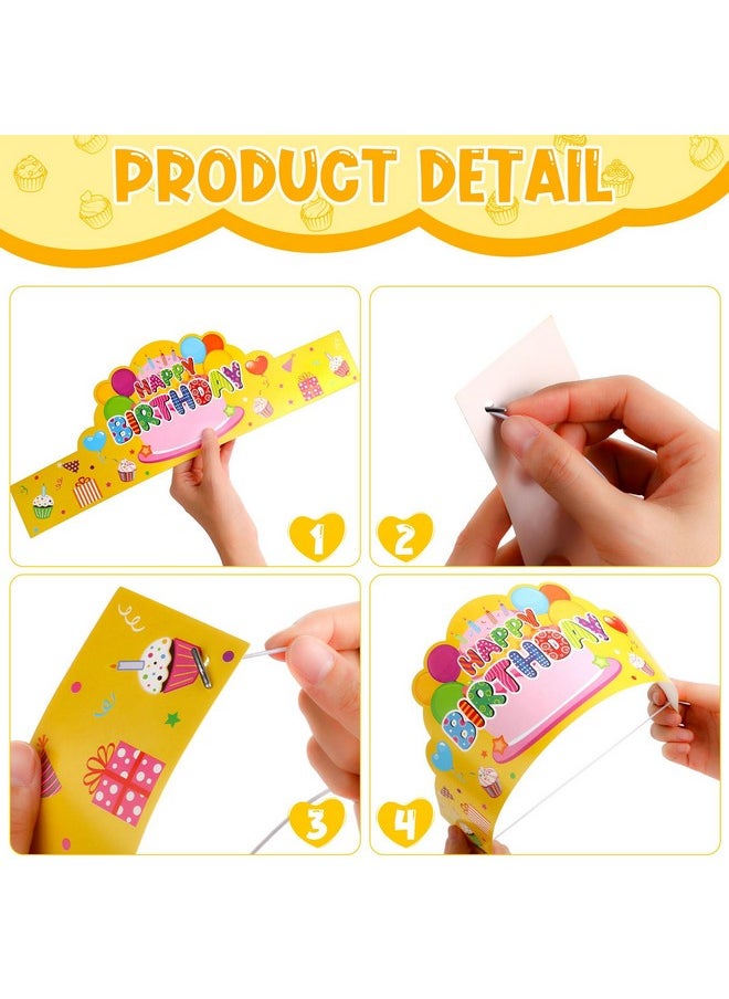 108 Pcs Happy Birthday Party Supplies For Kids Include 36 Birthday Paper Crowns 36 Birthday Badge Stickers 36 Happy Birthday Slap Bracelets For Classroom School Party Supply(Bright Color)