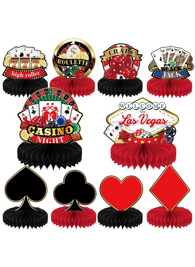 10 Pieces Las Vegas Party Decorations Casino Themed Centerpieces For Tables Decorations 3D Casino Theme Honeycomb Table Topper For Casino Night Birthday Baby Shower Party Supplies