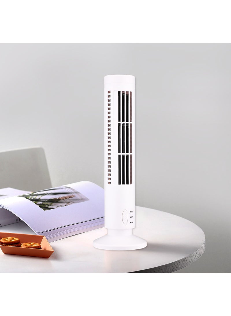 USB Tower Fan Mini Desk Bladeless Home Office White