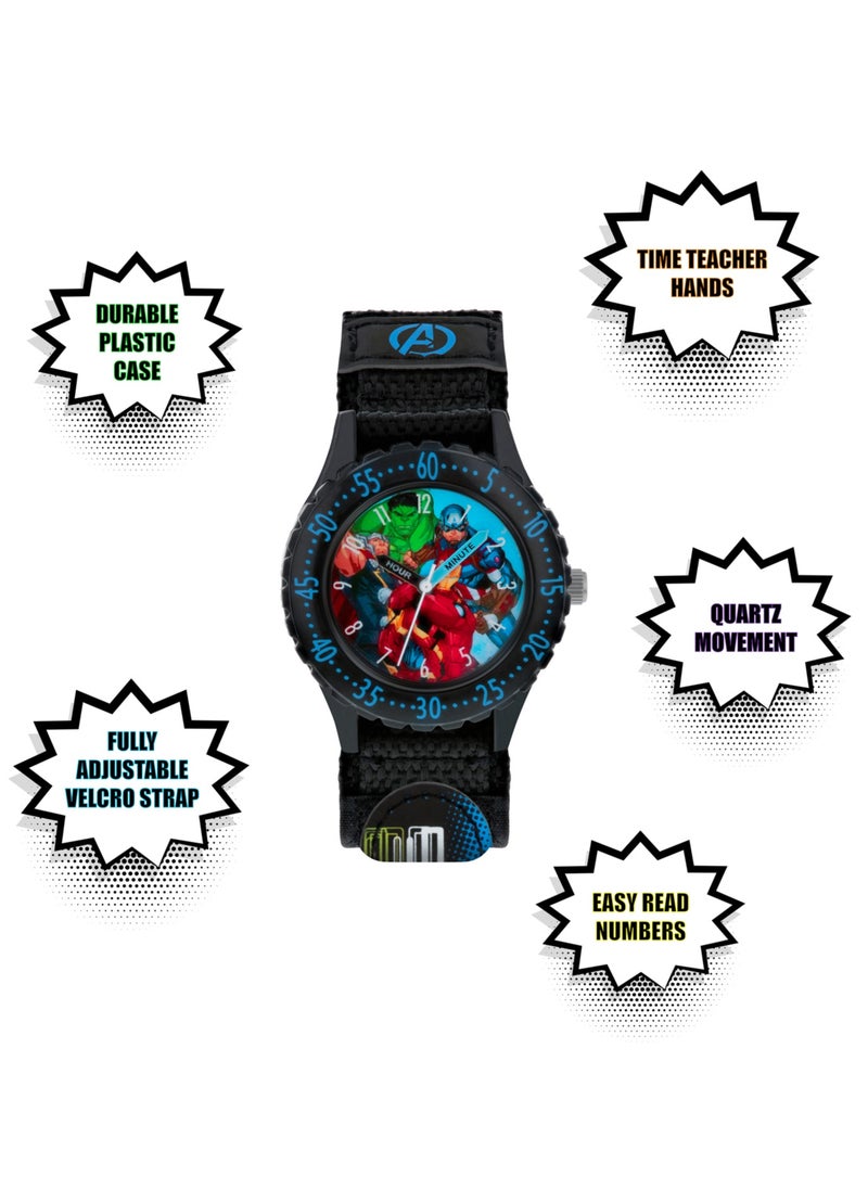 Disney Marvel Avengers Black Printed Fabric Strap Watch - AVG5008