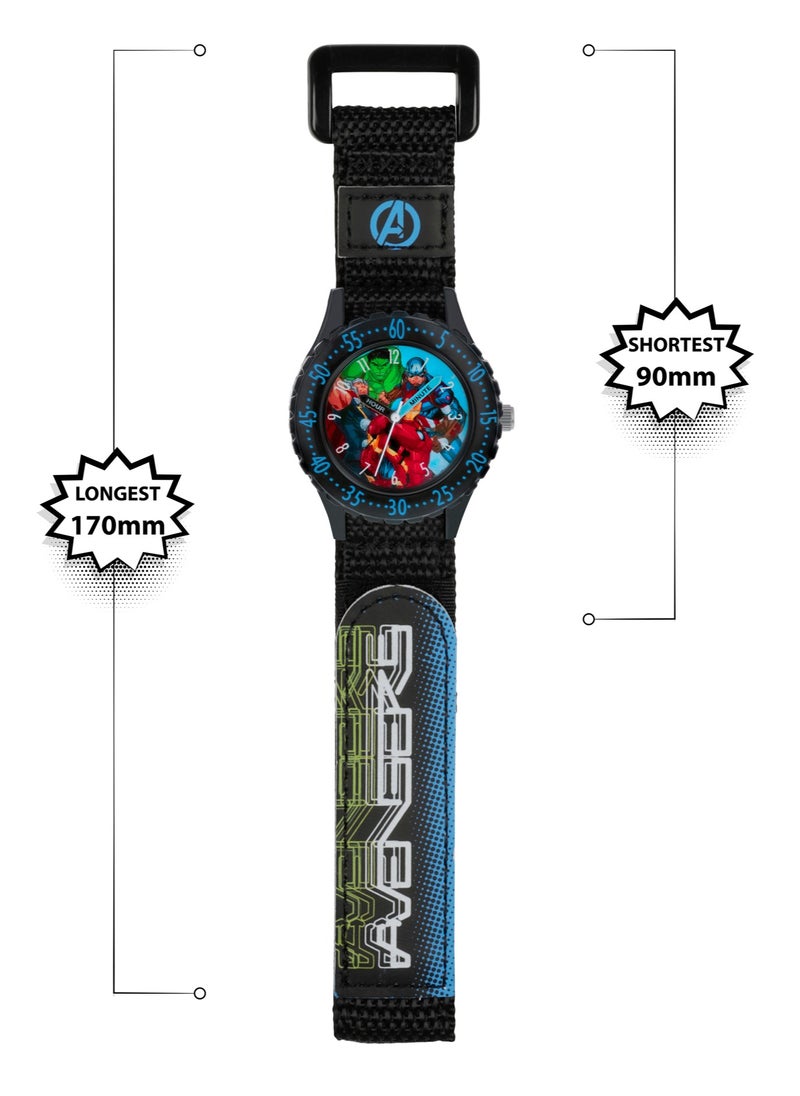 Disney Marvel Avengers Black Printed Fabric Strap Watch - AVG5008