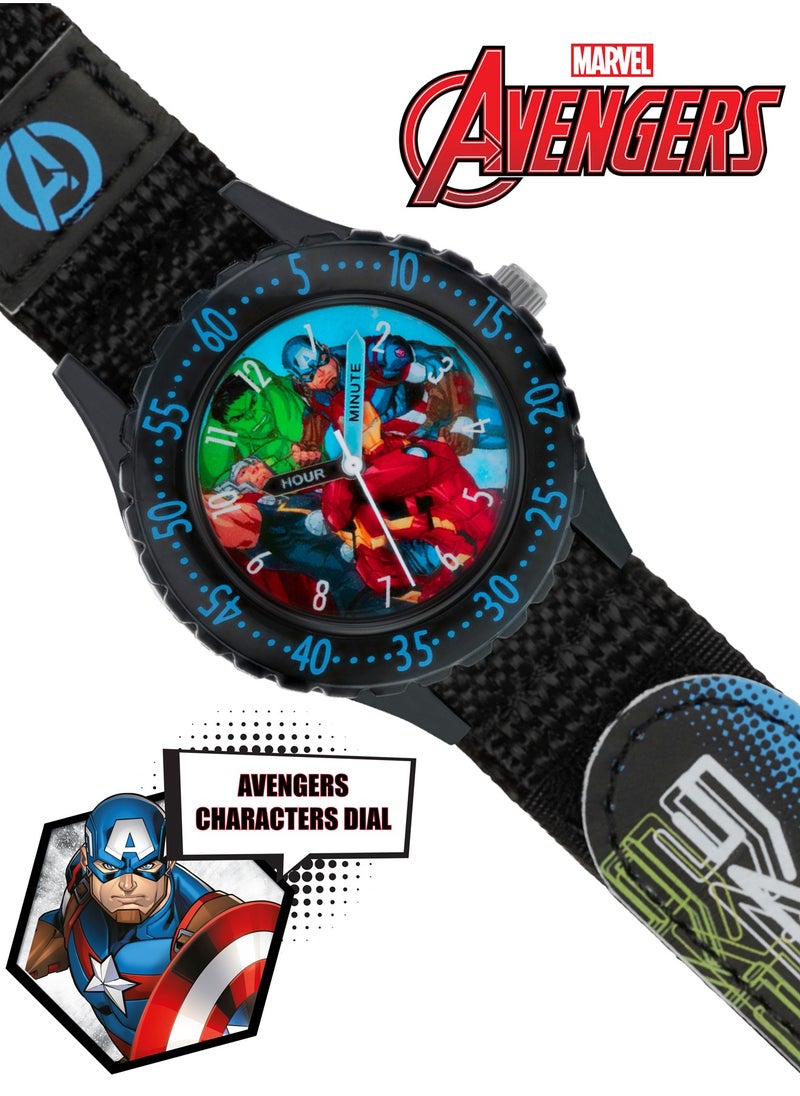 Disney Marvel Avengers Black Printed Fabric Strap Watch - AVG5008