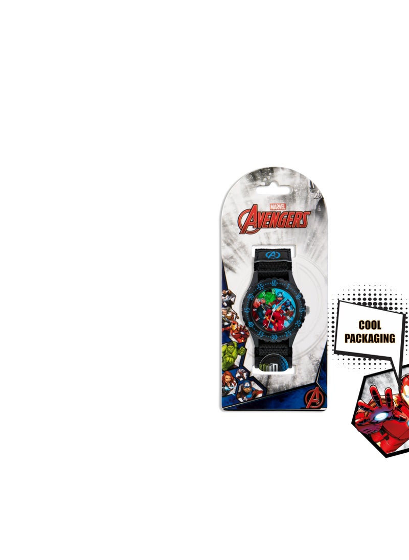 Disney Marvel Avengers Black Printed Fabric Strap Watch - AVG5008