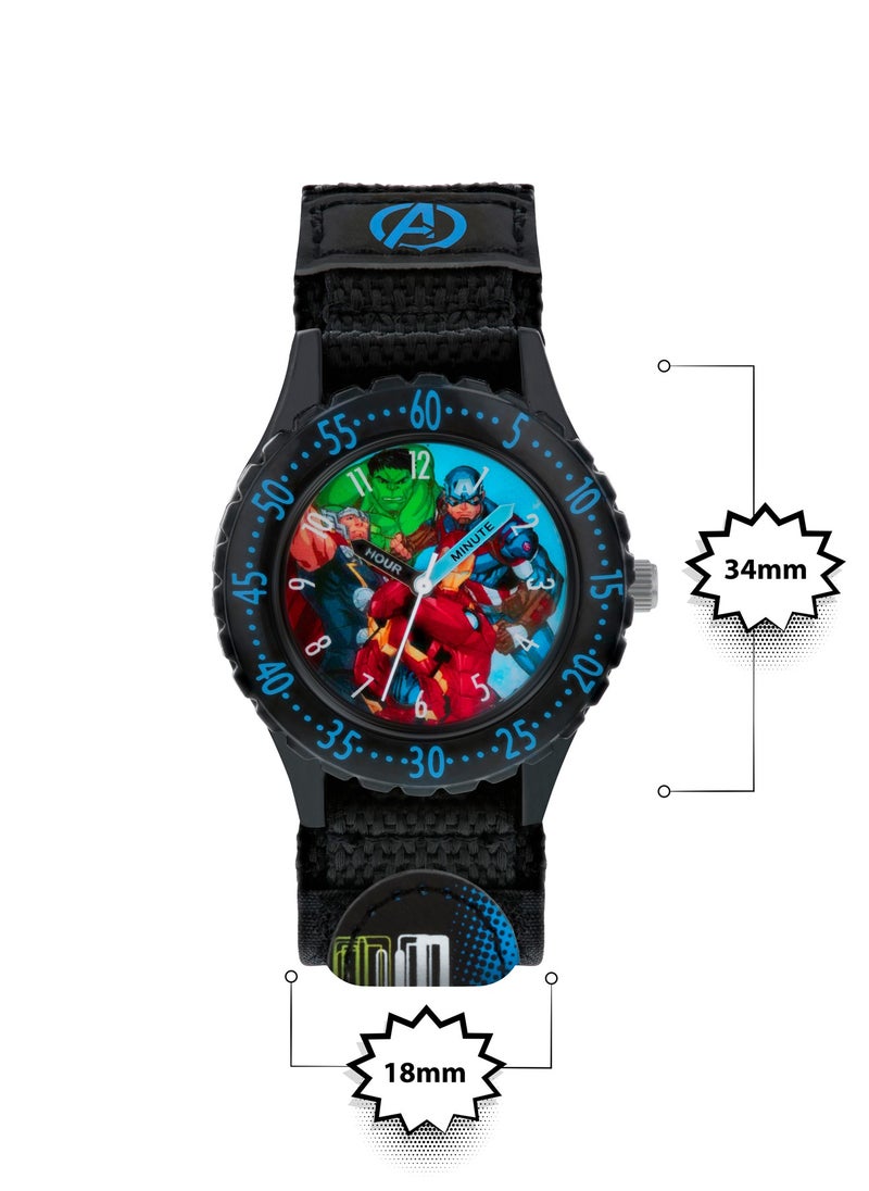 Disney Marvel Avengers Black Printed Fabric Strap Watch - AVG5008