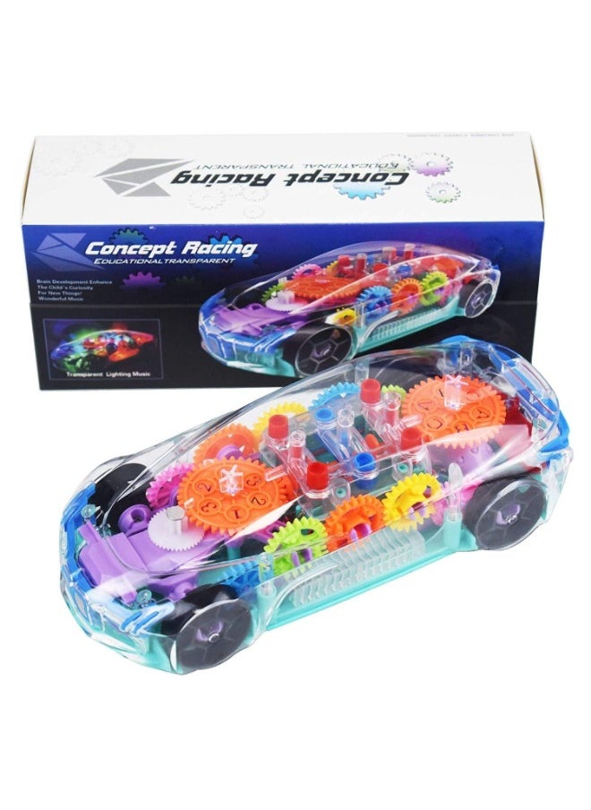 Transparent Concept car 3D Super Car Toy, Car Toy for Kids with 360 Degree Rotation, Gear Simulation Mechanical Car, Sound & Light Toys for Kids Boys & Girls