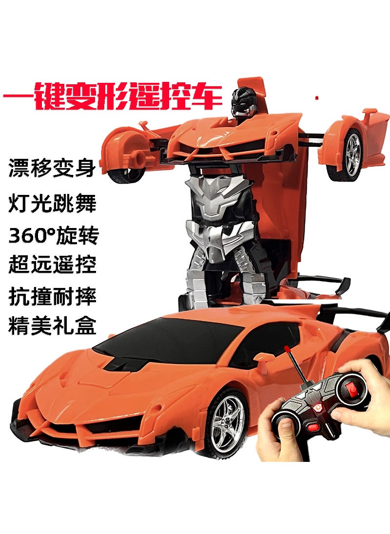 Transforming RC Car Robot Toy for Kids Orange car [Remote Control + deformation]]