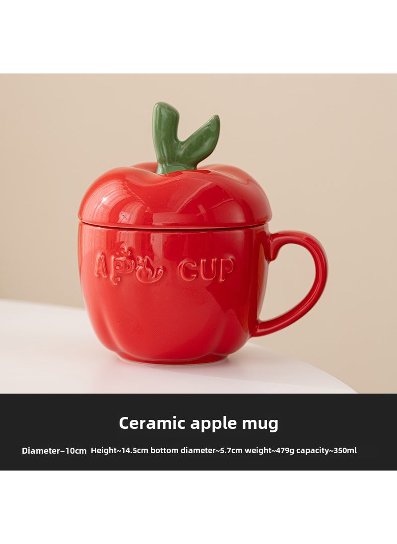 Cute Pumpkin Ceramic Cup with Lid Spoon Ceramic Apple Mug