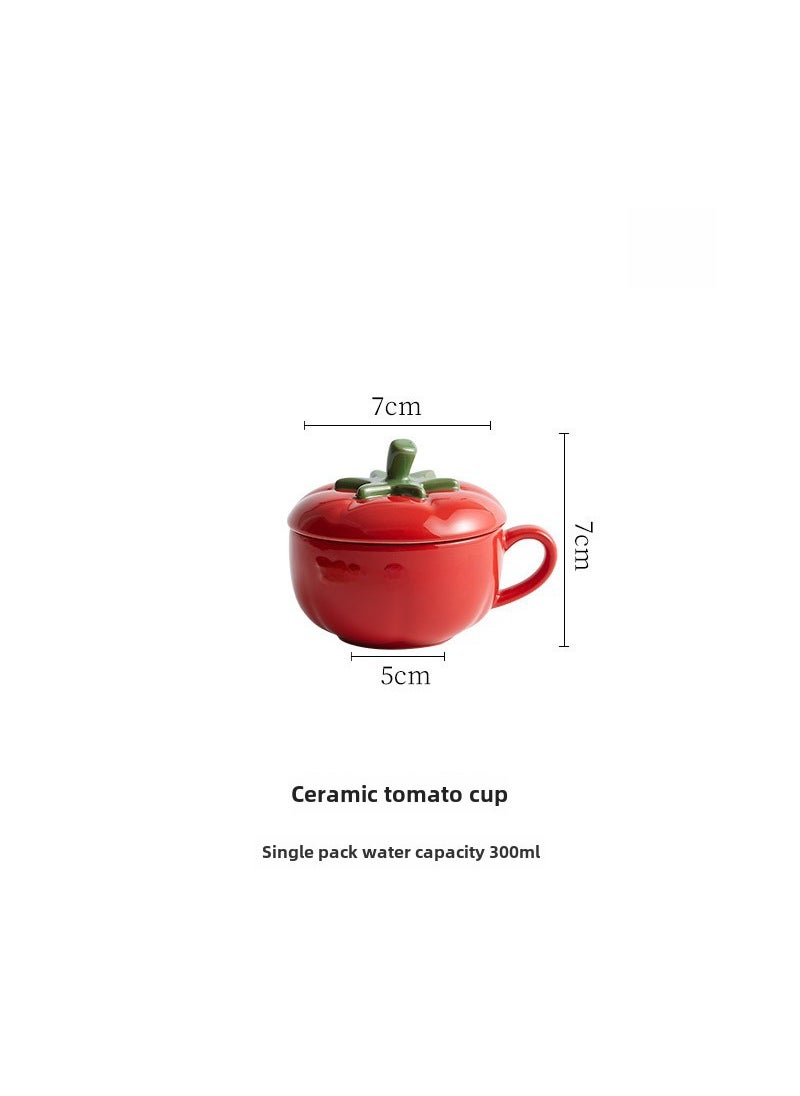 Cute Pumpkin Ceramic Cup with Lid Spoon Tomato Cup