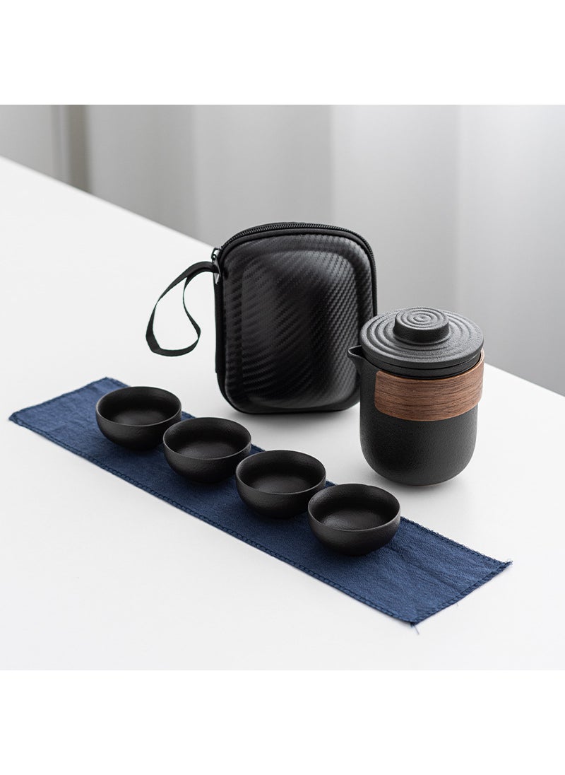 Portable Ceramic Tea Set Kung Fu Gift Suxin Travel Pot of Four Cups-Black