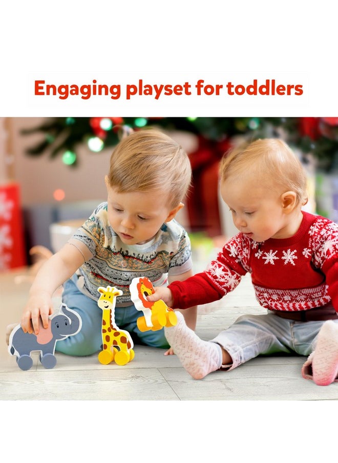 Wooden Animal Toys On Wheels, Imaginative Play For Toddlers, Educational Gifts For Infants 9 Months To 3 Years