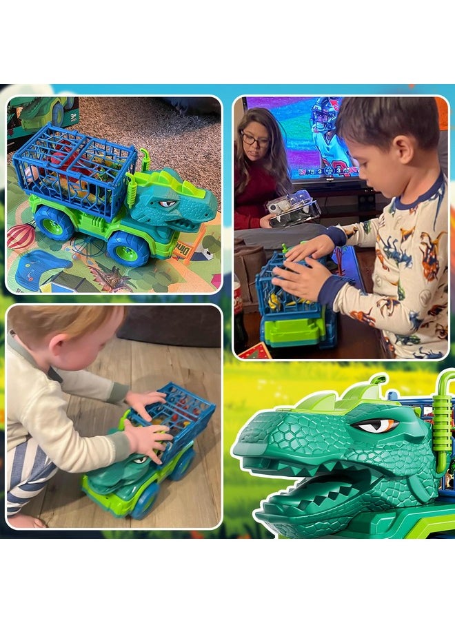 Dinosaur Truck Toys For Kids 3-5 Years, Tyrannosaurus Transport Car Carrier Truck With 8 Dino Figures, Activity Play Mat, Dinosaur Eggs, Trees, Capture Jurassic Play Set For Boys And Girls